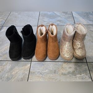 Set of 3 Cat And Jack Cozy Ankle Boots - Black, Brown, and Glitter